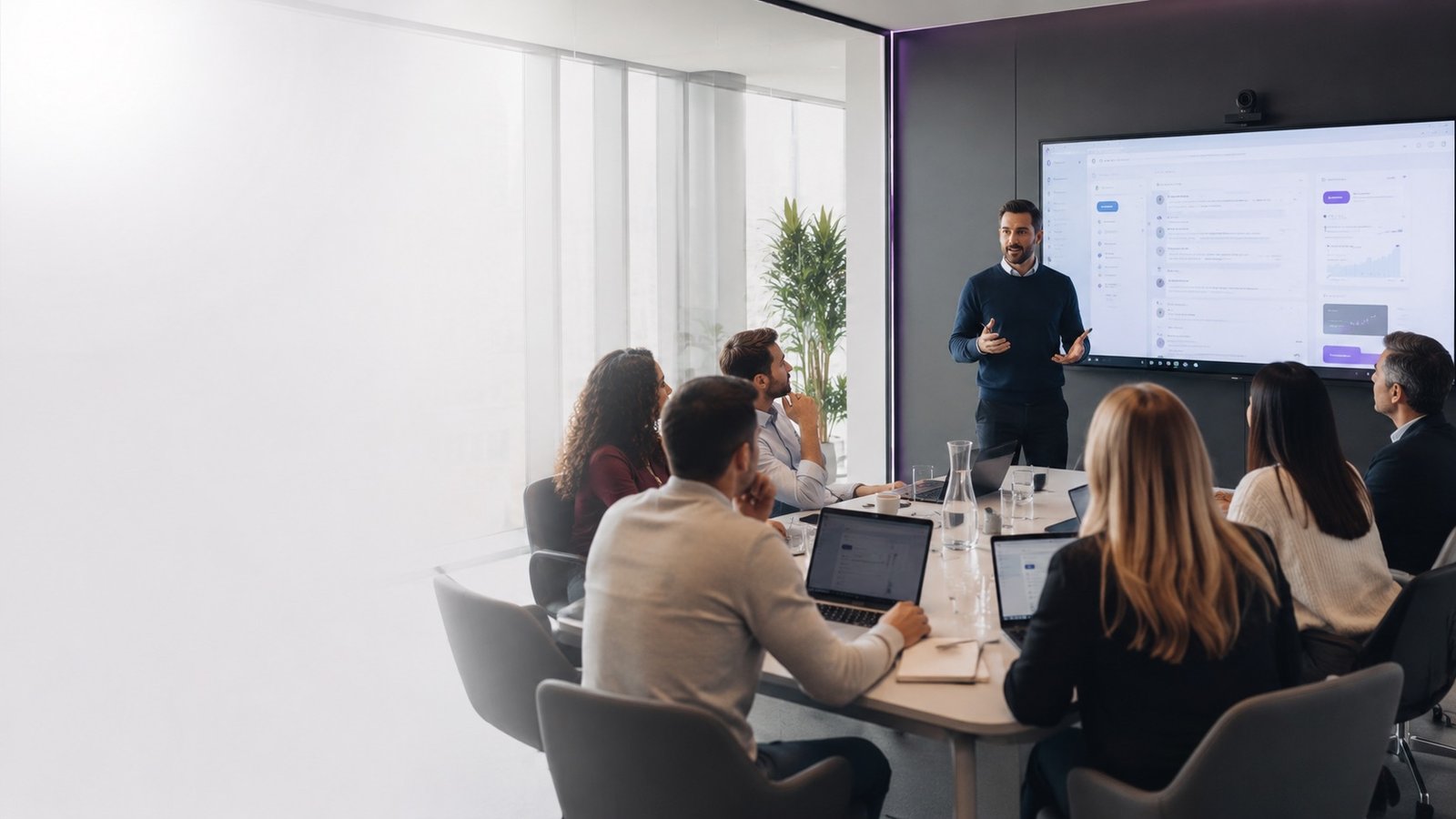Sesión de formación en una sala de reuniones con un equipo de empresa