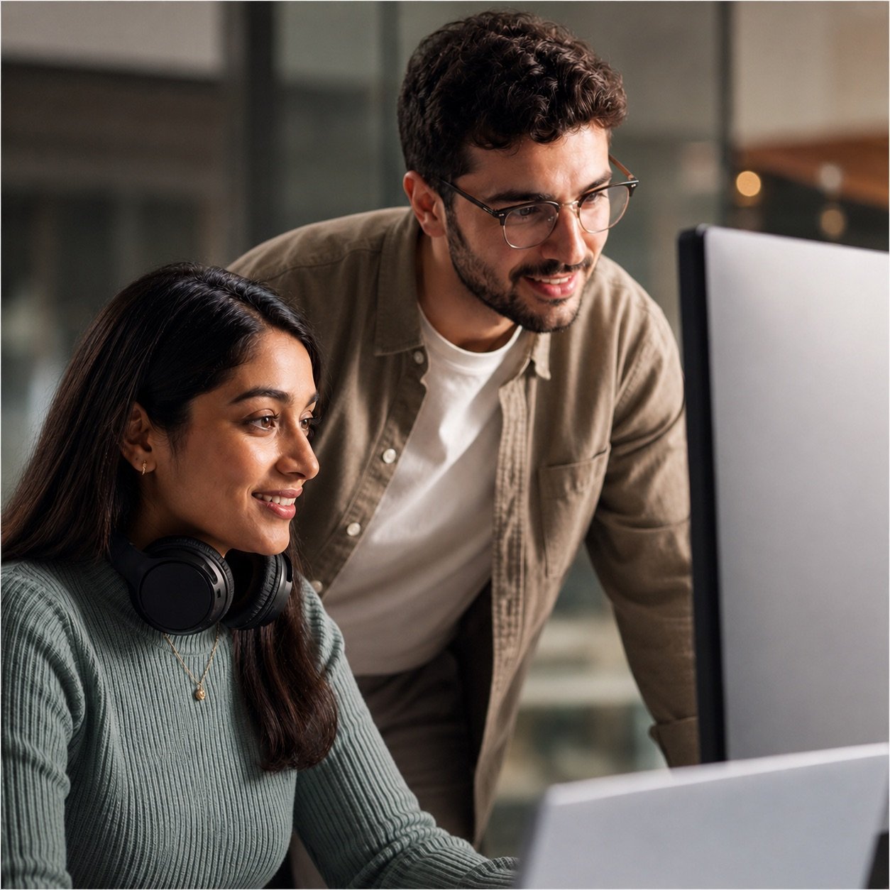 Dos profesionales aplicando la IA en su puesto de trabajo tras la formación